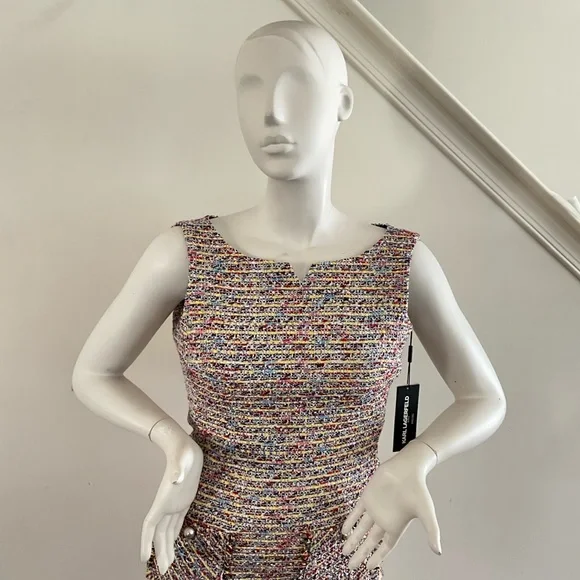 Karl Lagerfeld Paris Tweed Sleeveless Dress Fringe 6 - Picture 5 of 12